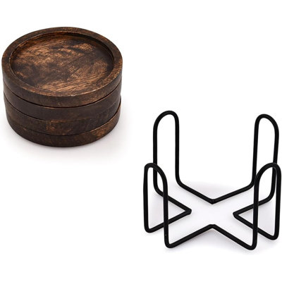 Ensemble de 4 sous-verres en bois de manguier avec support en fer pour verres, protection de table pour tout type de table