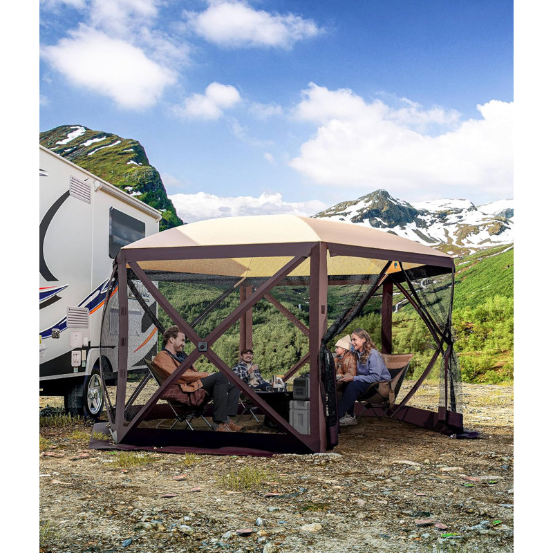 12X12 Ft Pop-Up Screen Tent Gazebo, Instant Shade Camping Canopy With 6 Removable Privacy Panels, 210D Oxford Fabric For Patio, Backyard & Lawn