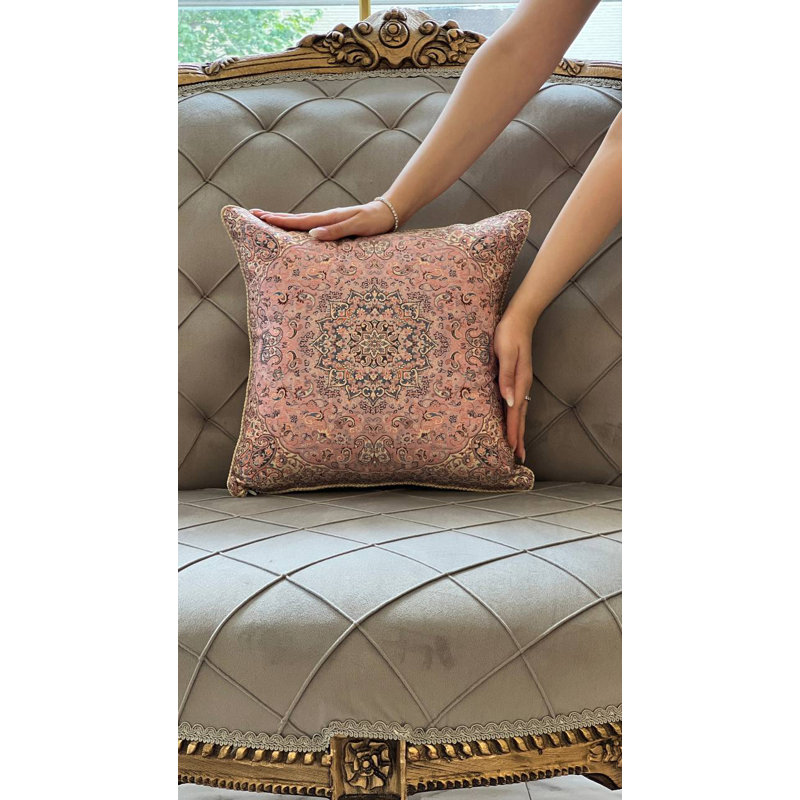 Square Pillow Cover & Insert, 16" H x 16" W, Pink/Blue/Brown Oriental