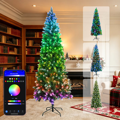 Thorsen 6ft Pre-lit  Spray white Slim Christmas Tree. RGB Color Changing Smart Artificial Christmas Tree. Christmas Decor. 