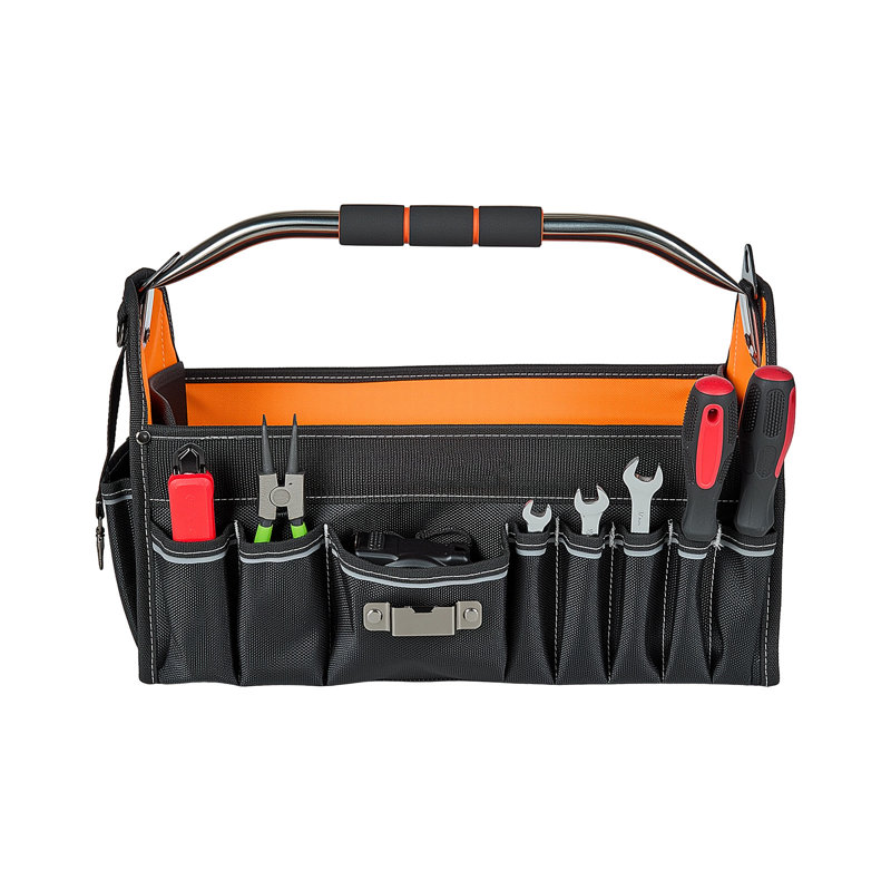 Sac à outils, 41 cm (16,1 pouces), 33 poches, ouverture sur le dessus, organisateur de rangement pour outils d'entretien électrique avec poignée, bandoulière réglable, sac à outils portatif