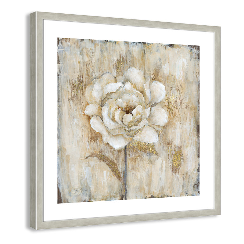 Venetian Gold Botanical I - peinture encadrée, Cadre argent, H 28 po x l 28 po x P 1,13 po