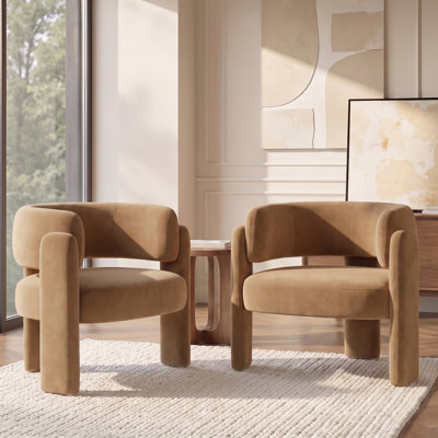 33" Wide Modern Velvet Upholstered 3-Legs Accent Chair