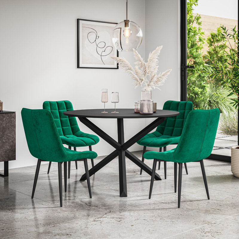 Darcus 4 - Person Dining Set, Black/Black/Green