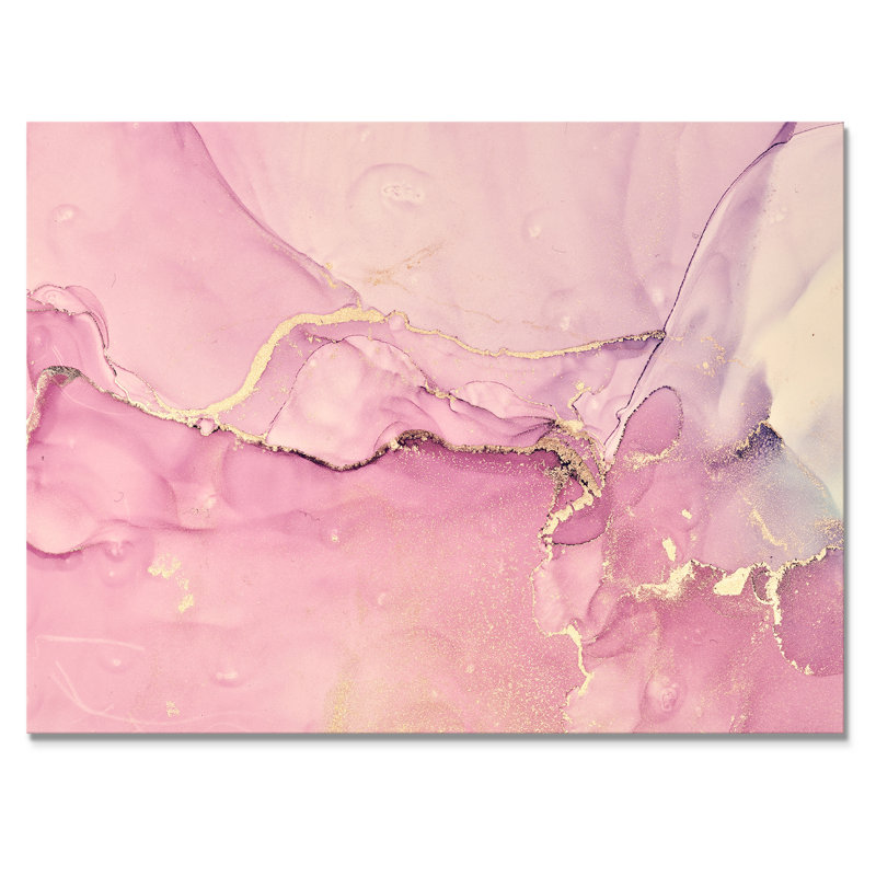 «Pink Marble Waves II», peinture sur toile, Toile tendue, H 16 po x l 32 po x P 1 po