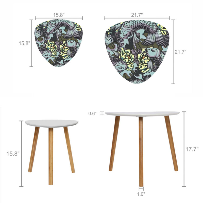 Triangle Nesting Coffee Table Set of 2 Japanese style seamless color carps peonies waves Ideal for End Table Modern Minimalist Side Table Set for Living Room Bedroom