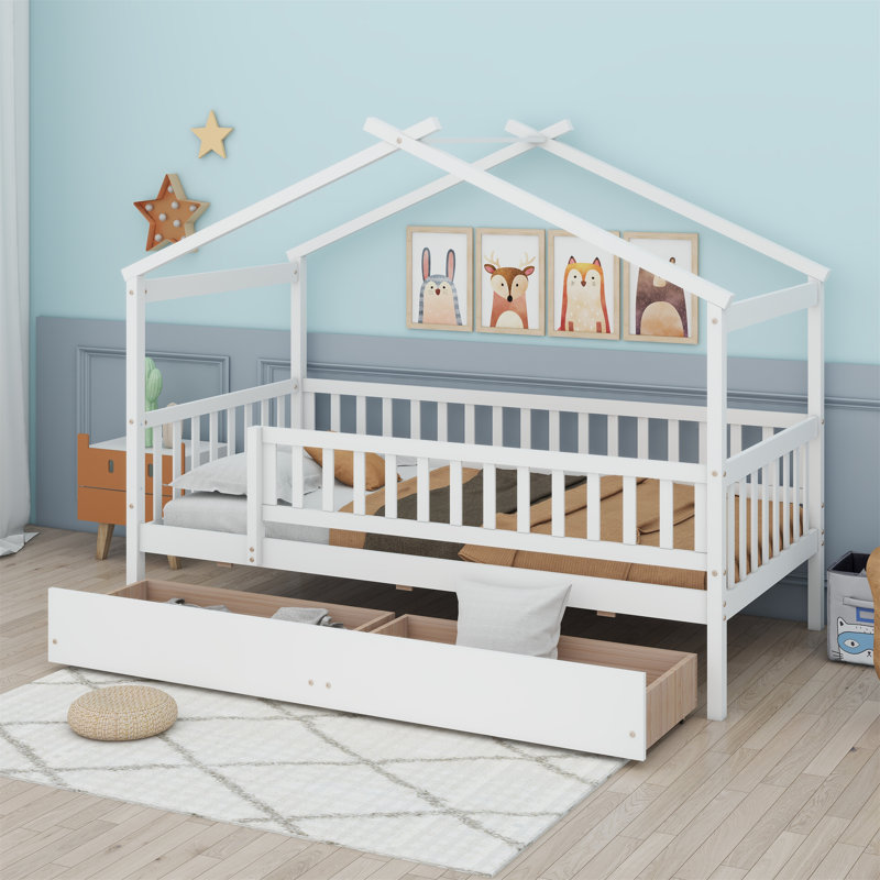 Aswin Kids Twin Platform with Drawers, White
