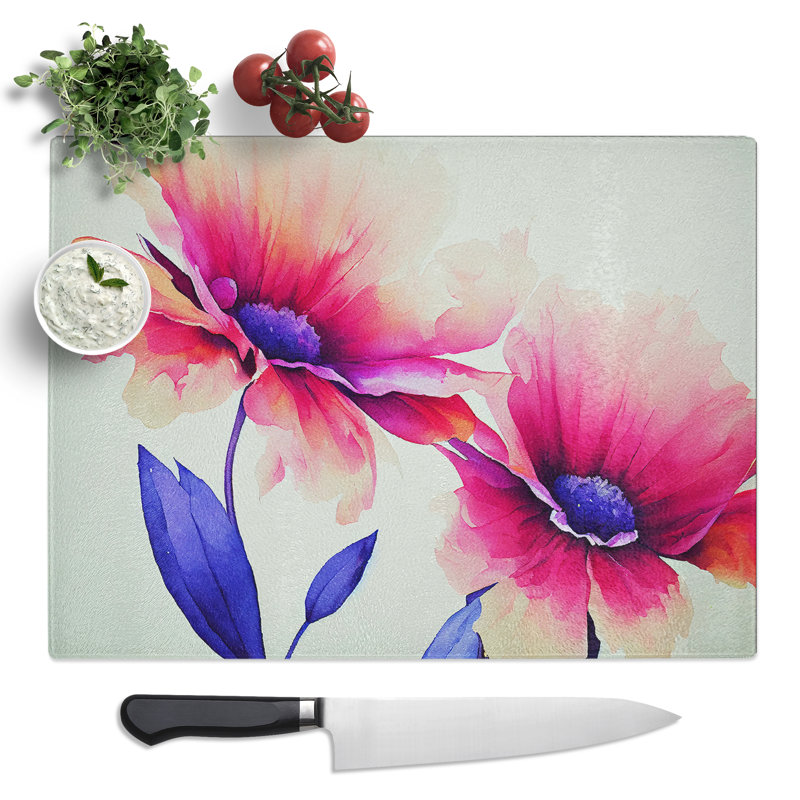 Futuristic Watercolour Flowers  Glass Chopping Board