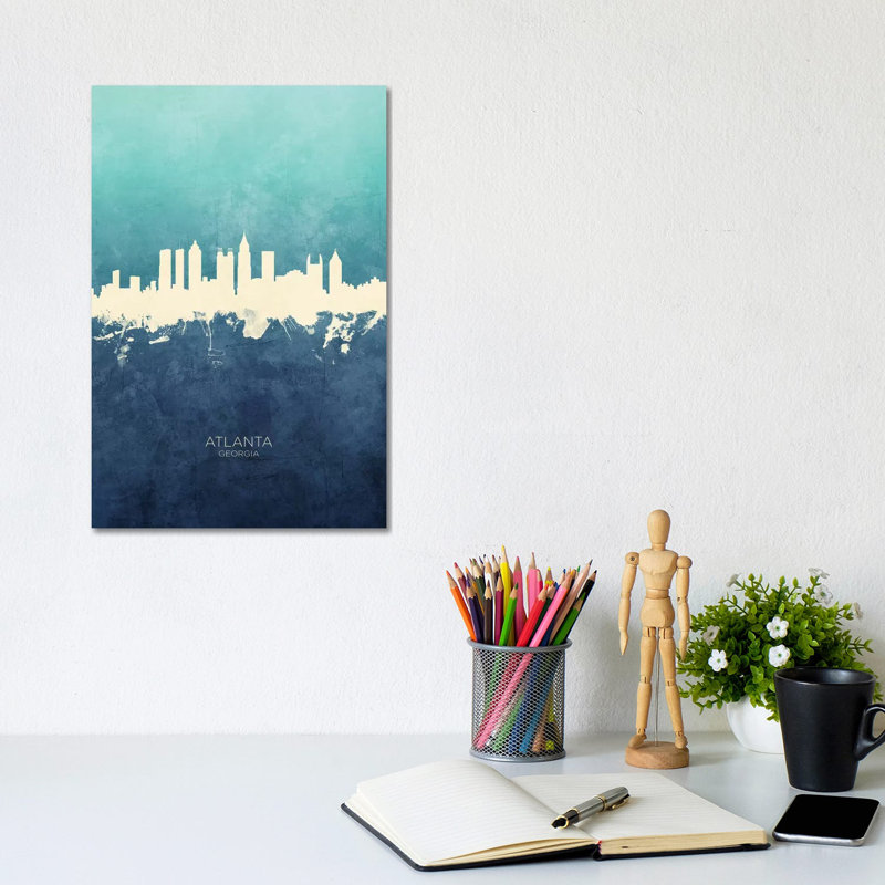 Atlanta Georgia Skyline Navy Cyan by Michael Tompsett - Wrapped Canvas Print, 20.32 cm H x 30.48 cm W