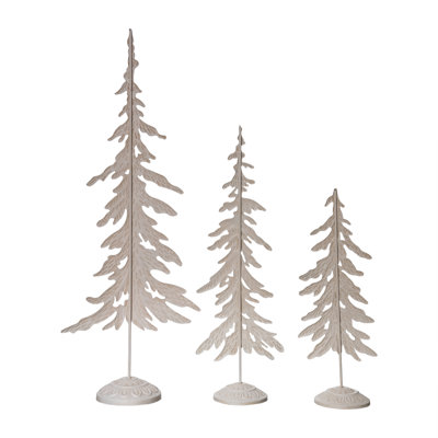 Ensemble de 3 arbres enneigés de Noël en métal blanc cassé 11,5 po Transpac