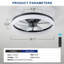Ventilateur de plafond moderne intelligent 20 "avec lumière, ventilateur encastré à profil bas avec télécommande, 6 lumières DEL à intensité variable