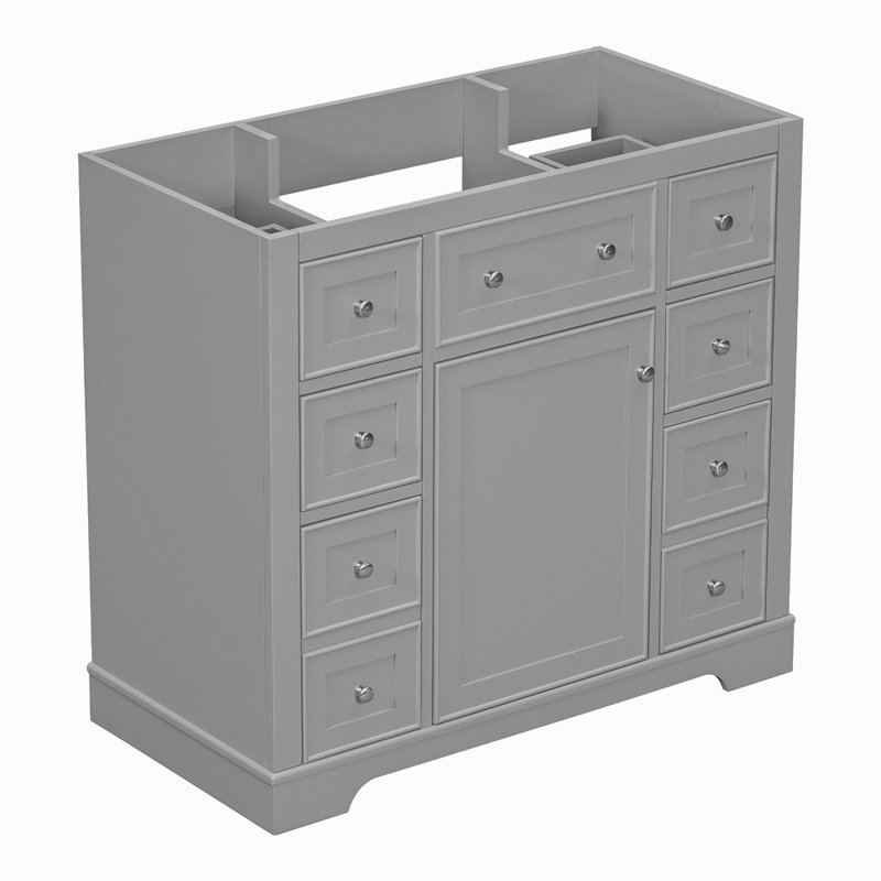 Meuble-lavabo 36 po sans lavabo, base d'armoire seulement, une armoire et six tiroirs, Gris
