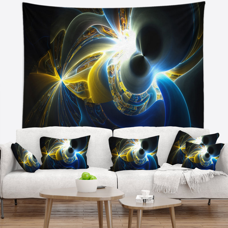 Tapisserie de plasma jaune incandescente abstraite blue, H 78 po x l 92 po