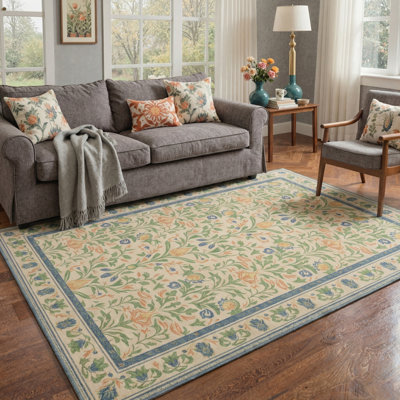 Vineyard Vintage Floral Machine Washable Sage Indoor Area Rug With Non-Slip Backing