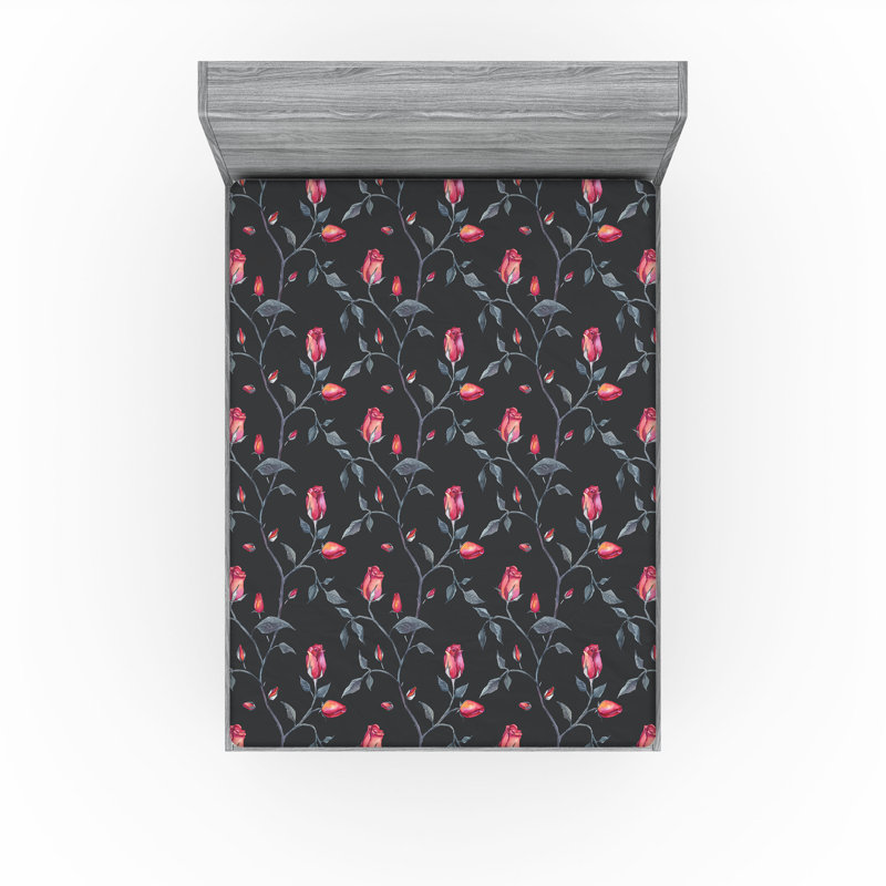 Drap-housse Ambesonne, Bleu-vert foncé, corail foncé / floral, Drap-housse de taille très grand