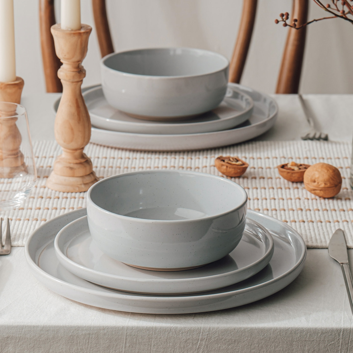 12 Piece Dinnerware Set - Service for 4, Light Gray
