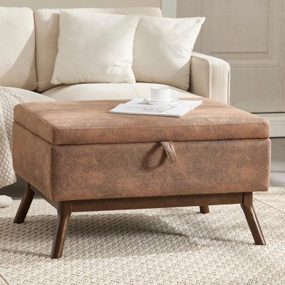 31.5"W Upholstered Rectangle Table Storage Ottoman with Lift Top and Solid Wood Legs