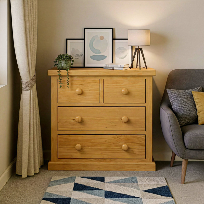 Chunky Solid Wood 80cm W 4 - Drawer Chest of Drawers