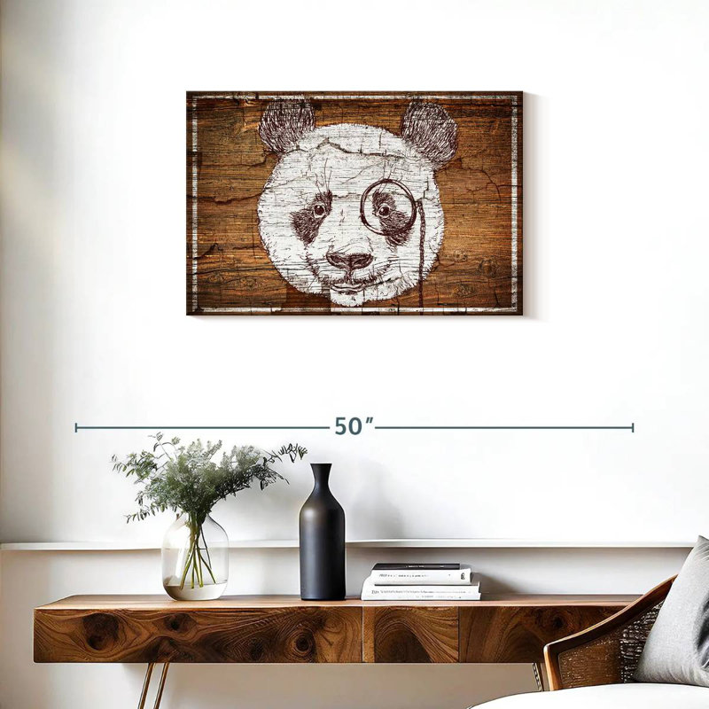 Brampt Panda On Wood, 20" H x 30" W