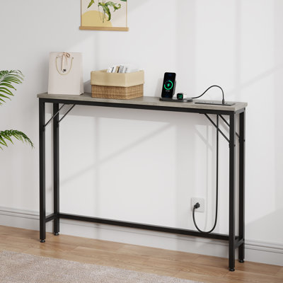 Slim Console Table with Built-In Outlets, Narrow Console Table for Small Spaces,  Behind Your Couch or In Tight Areas. Industrial-Style Sofa Table for Living Room, Hallway, or Entryway