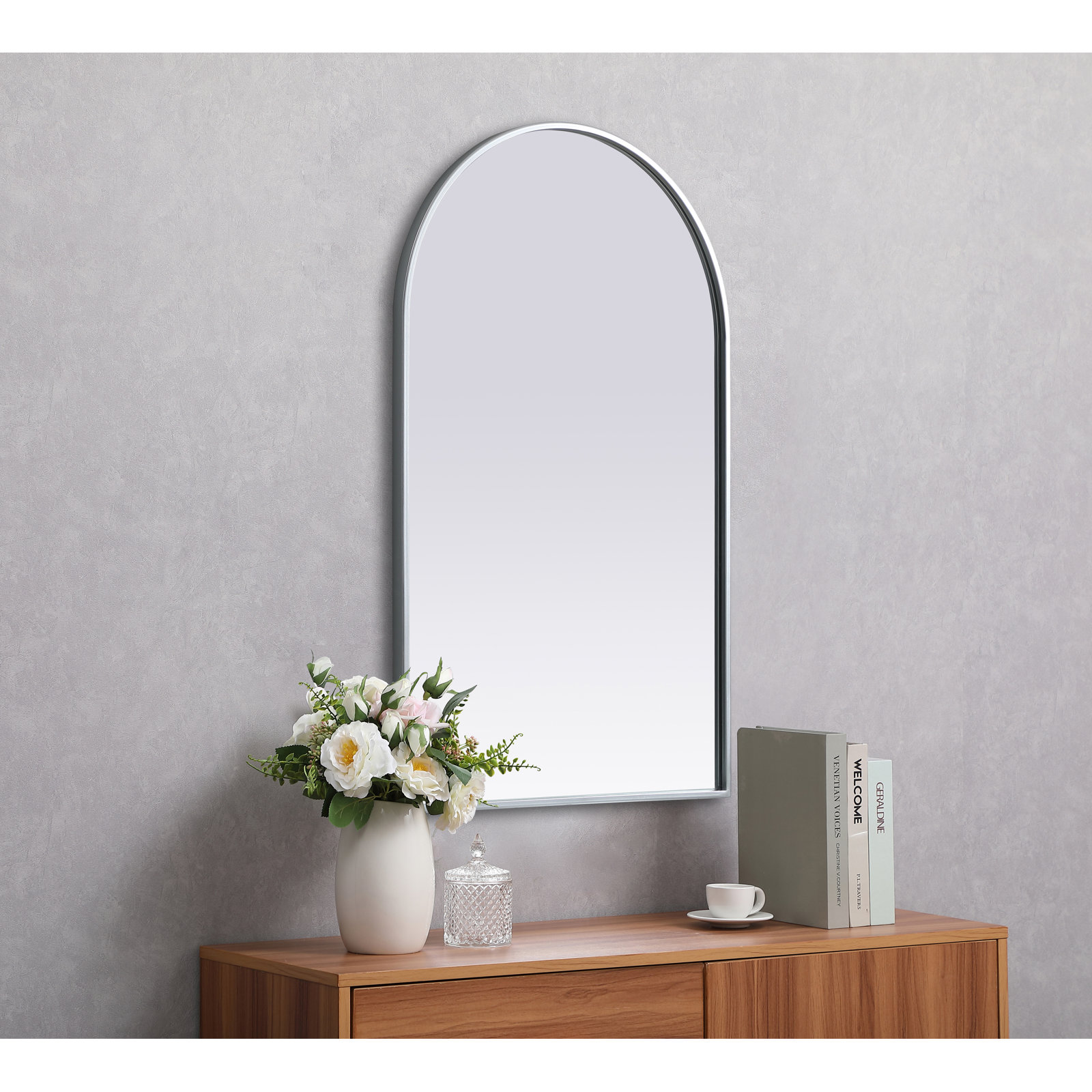 Sabine Metal Arch Wall Mirror, Silver, 36" x 22"