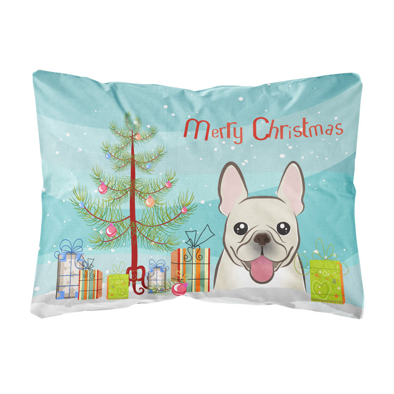 Coussin décoratif intérieur/extérieur en tissu pour l’arbre de noël et le français bouledogue 