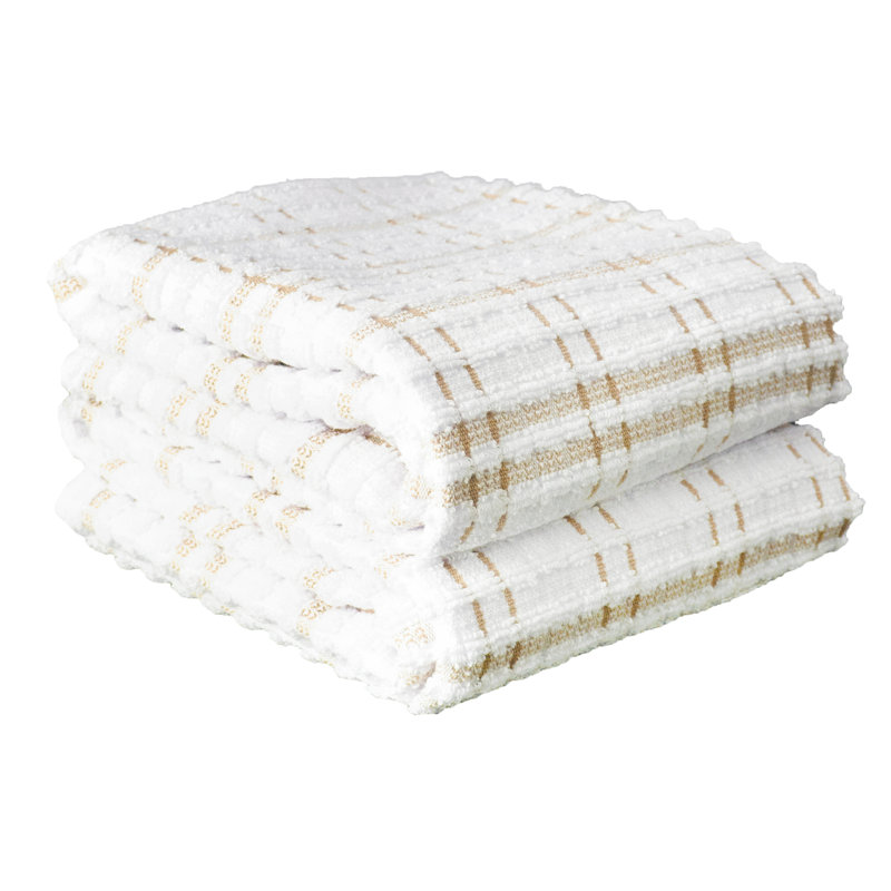 Cotton Plaid Waffle Tea Towel Kitchen Towel, Straw