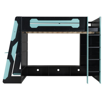 Lit mezzanine en MDF avec bureau de rangement intégré, style jeu RVB moderne