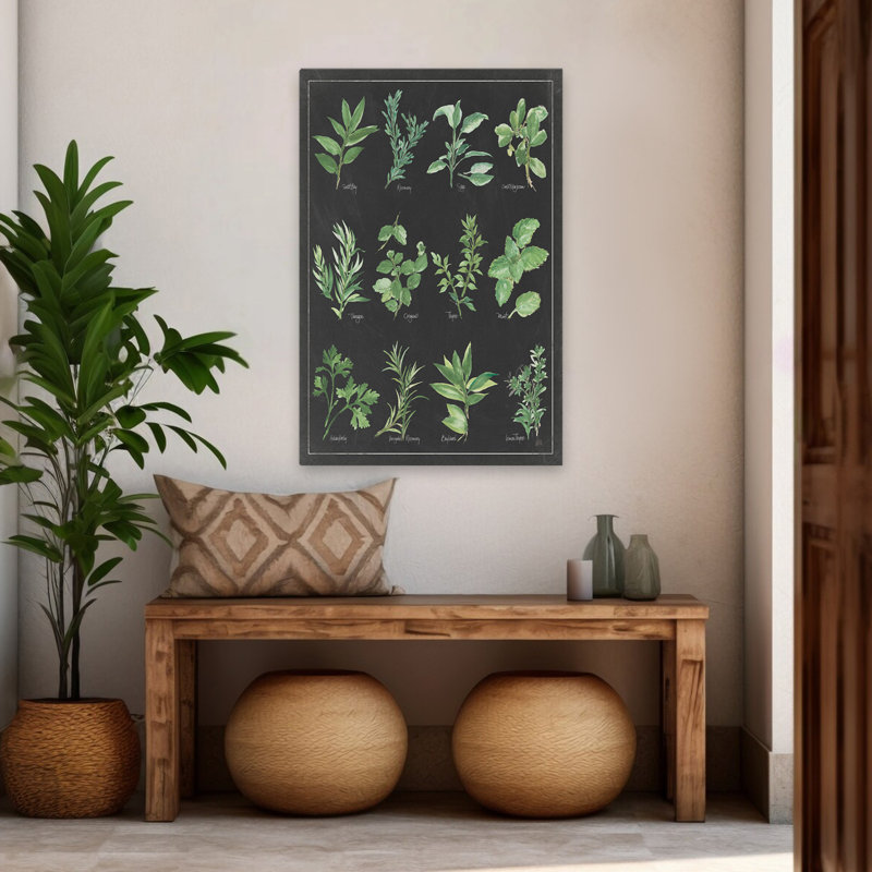 Tableau d'herbes sur une bordure blanche et noire - Bay Black Botanical Charts Art, H 48 po x l 32 po
