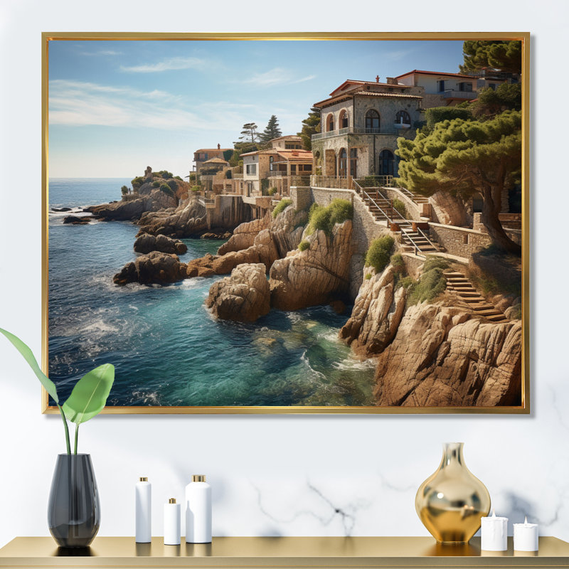 Espagne, Méditerranée, sérénité II sur toile, H 30 po x l 40 po x P 1,5 po, Cadre flottant doré