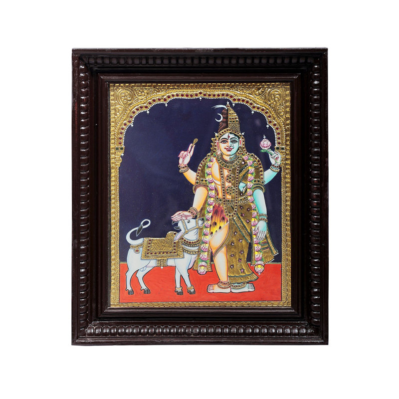 Peinture Ardhanarishvara Tanjore | Couleurs traditionnelles avec or 24 carats | Structure en bois de teck