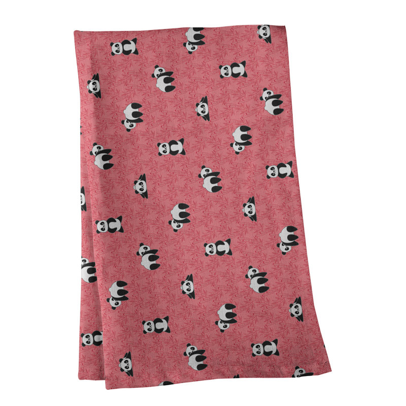 Panda Pattern Tea Towel, Poly Twill, Red
