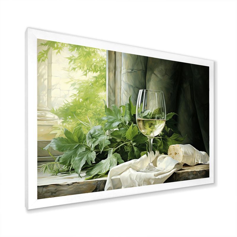Pinot gris vert - art mural vin, H 12 po x l 20 po x P 1 po, Cadre de coin blanc fermé