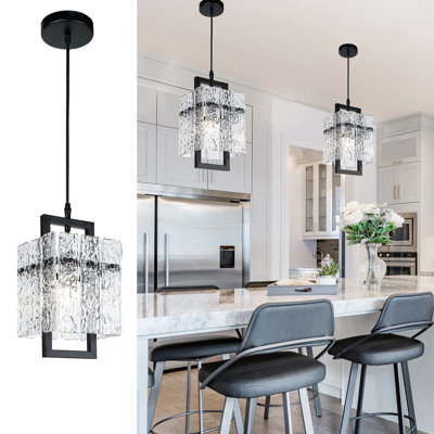Black Crystal Pendant Light For Kitchen Island, Luxury Water Ripple Glass Chandelier Lights Fixture, Modern Elegant Adjustable Pendant Lighting, E12 Bulb