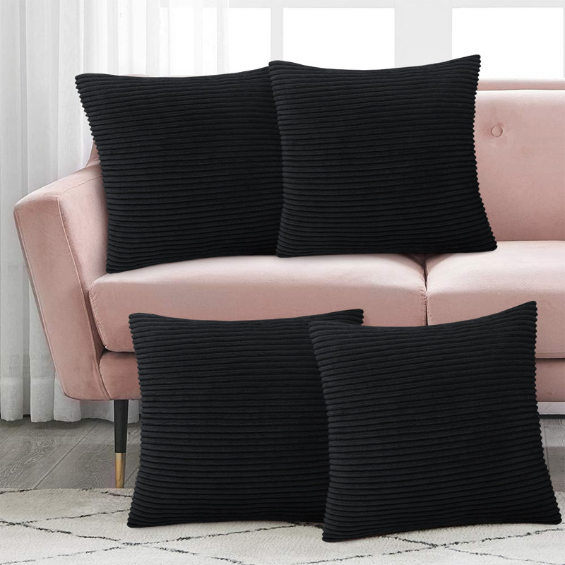 Striped Square Euro Cushion Cover, Black