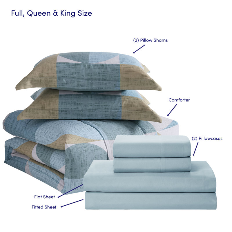 Geo-aqua Bed-in-a-bag Printed Comforter Set, Full Comforter + 6 Additional Pieces