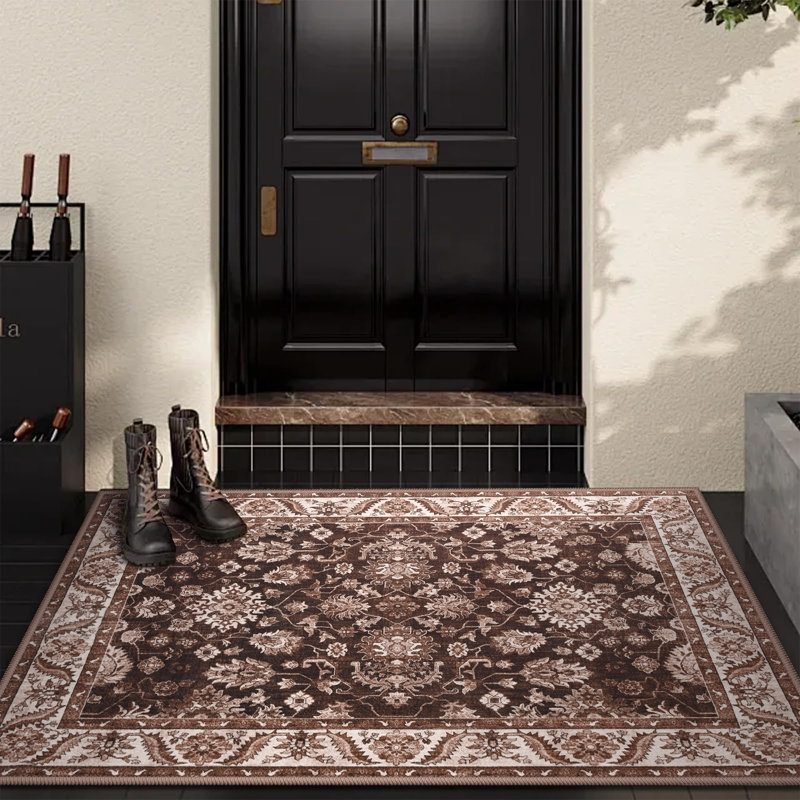 Tapis à motif floral lavable Fillender, Rectangulaire 2 pi x 3 pi