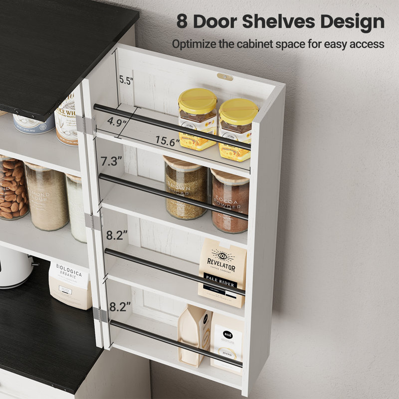 72" Kitchen Pantry Storage Cabinet with 8 Hanging Shelves and 3 Sliding Drawers, White