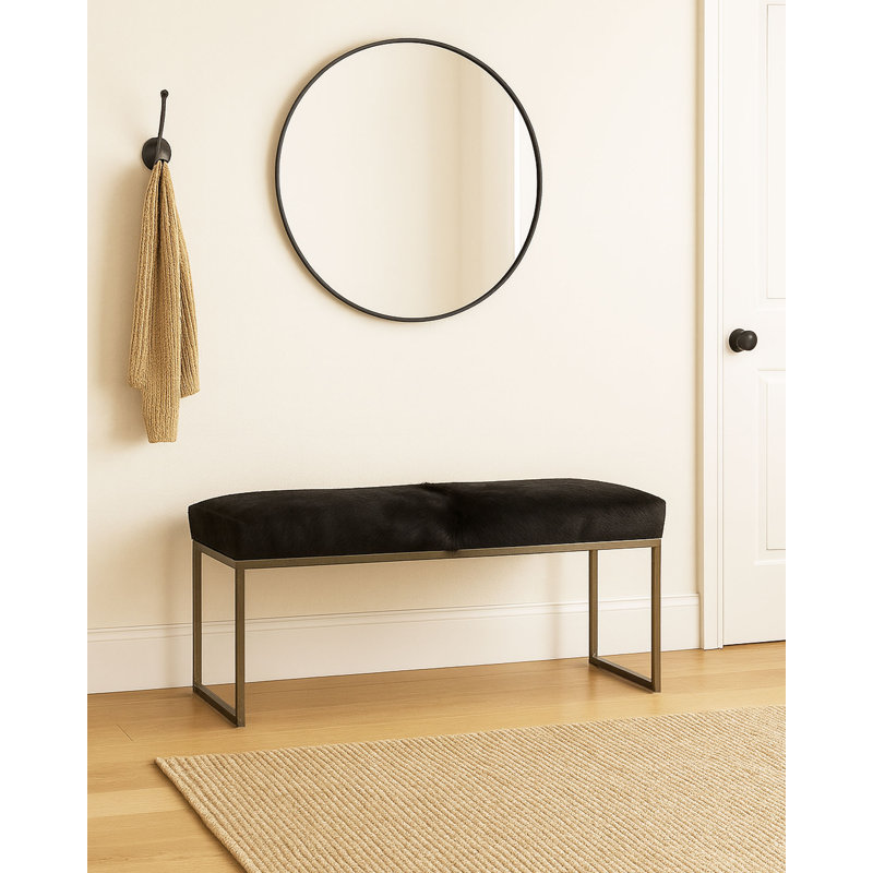 Upholstered Cowhide Bench, 19" H x 60" W x 16" D