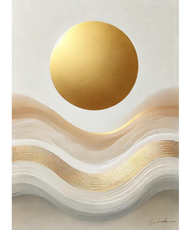 Golden Horizons - art abstrait moderne soleil et vagues, H 16 po x l 12 po x P 1 po
