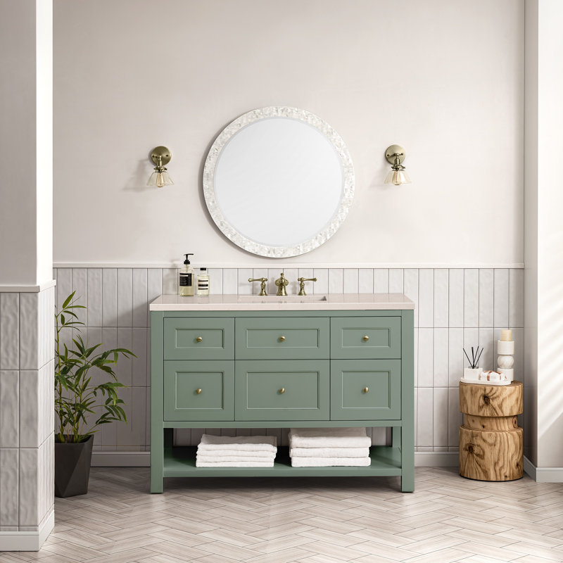 Breckenridge 48'' W Single Vanity, Carrara White, 8" Widespread, Smokey Celadon
