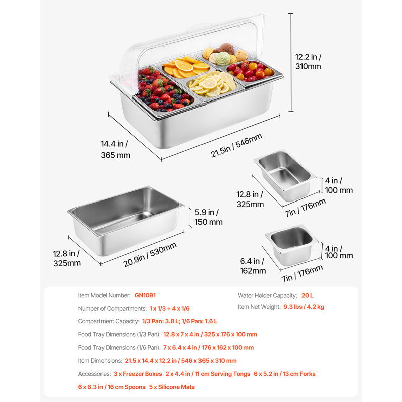 Distributeur de nourriture pour comptoir à 5 plats avec couvercle