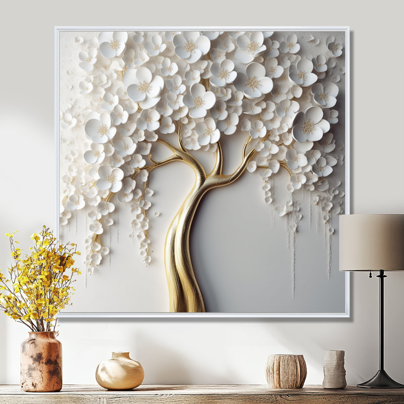 Orchidée blanche jardin de branches VII - impression florale murale grand arbre (sans texture), H 30 po x l 30 po, Blanc