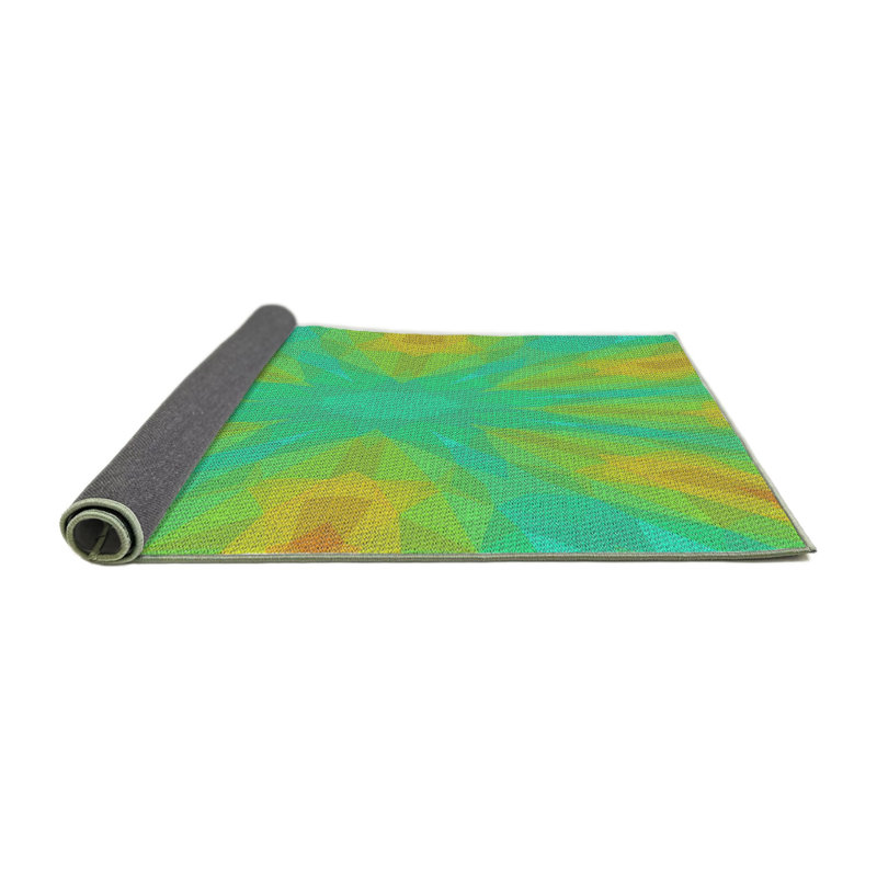 Tapis vert/jaune tissé à la machine, Rond 3 pi