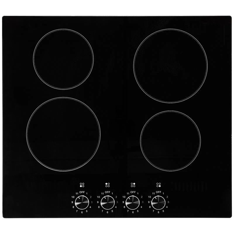 Plaque de cuisson électrique, 24 po, 4 brûleurs, surface de cuisson radiante en céramique de 6 000 W, commande à bouton, 11 niveaux de chaleur, 220 à 240 V, fil dur