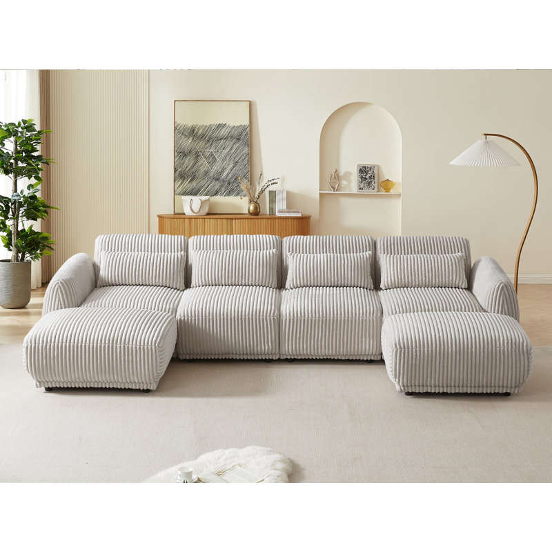 Canapé modulaire 6 pièces Clermeau, Velours côtelé gris