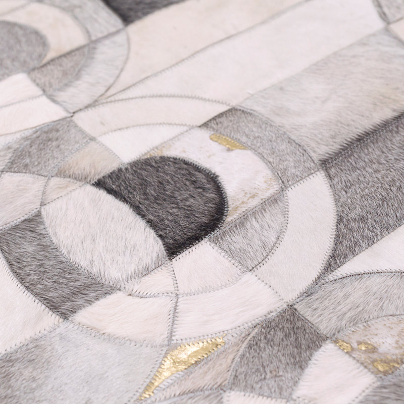 Curvo Cowhide Geometric Area Rug, Rectangle 9' x 12'