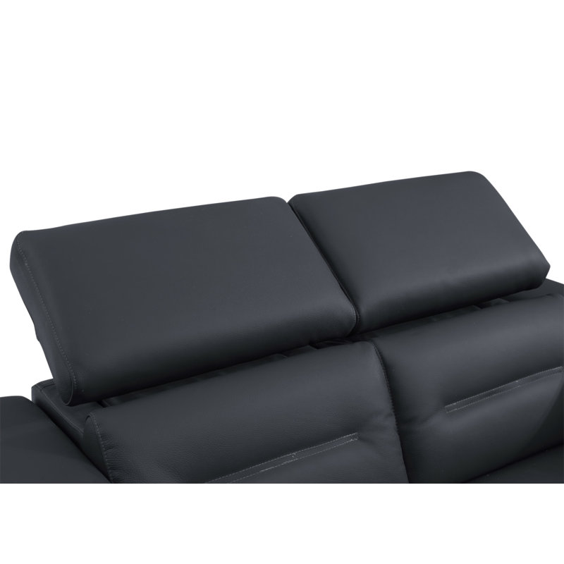Global United Top Grain Italian Leather Sofa With Power Recliner, Dark Gray