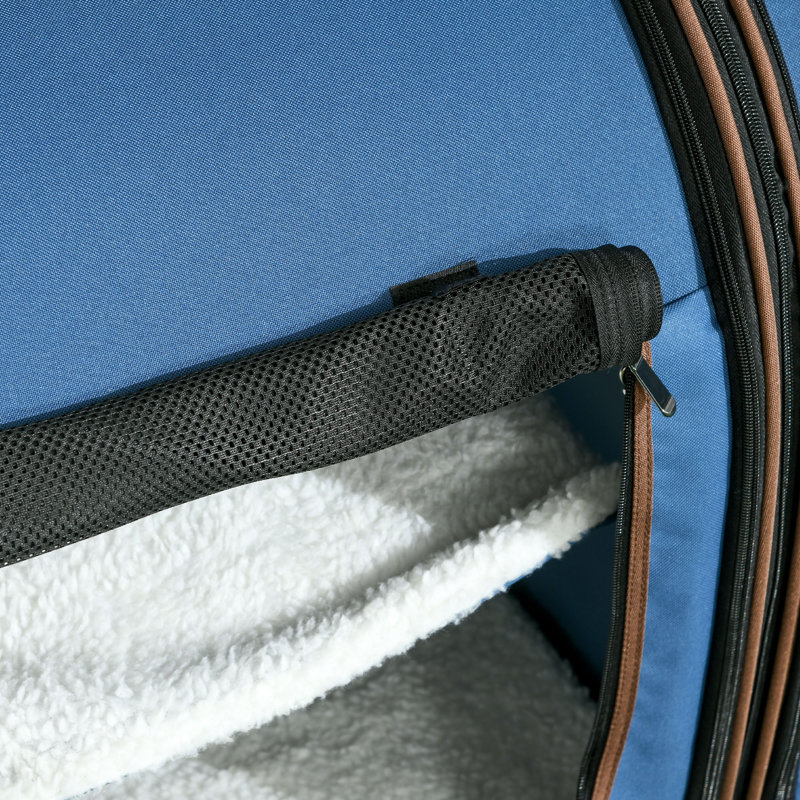 Portable Soft-Sided Pet Carrier With Divider, Two Compartments, Cushions, And Storage Bag In Blue, Blue