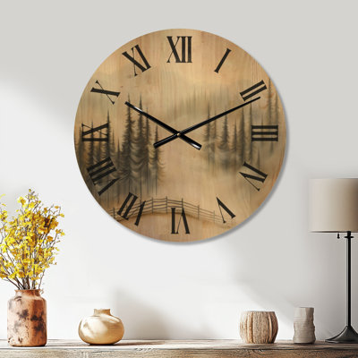 Foggy Evergreen Forest I - Rustic Wood Wall Clock